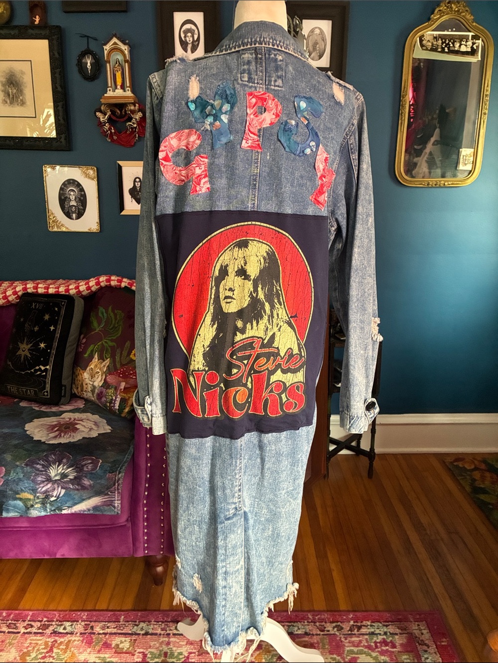 Custom Stevie Nicks Vintage Tee Patch Denim Duster Coat OOAK